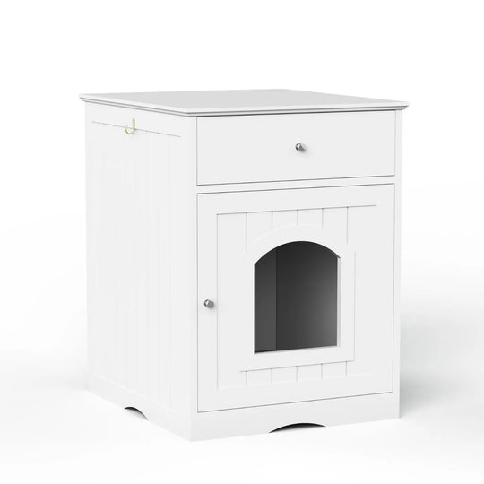 Cat Litter Box Enclosure - Wooden Furniture Side Table with Hidden Storage White - available style options