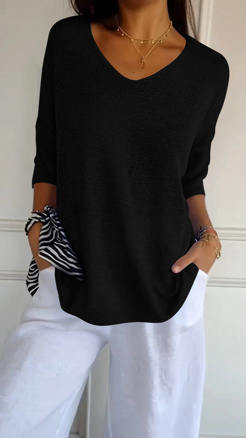 Solid Long Sleeve Sweater Slimming V-neckline Knitwear Women's Bottoming Shirt Meifu Market