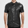European And American-style Summer Casual Mens Patent Leather Tight-fitting Short-sleeve Top M - side view showing details