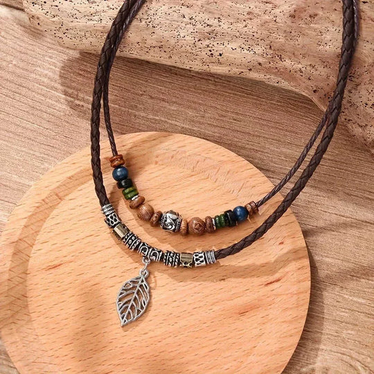 women pu leaf necklace | wooden bead jewelry | party necklace for women | ultrasonic cleaning