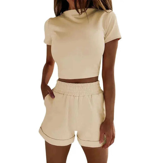 high waist crop shorts set | casual short sleeve top | summer fashion outfit | ultrasonic cleaning