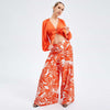 New Women's Temperament Print Pants V -neck Long Sleeve Two -piece Suit 