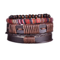 braided leather bracelet for men | vintage charm wood beads | adjustable wrap wristband | energy saving