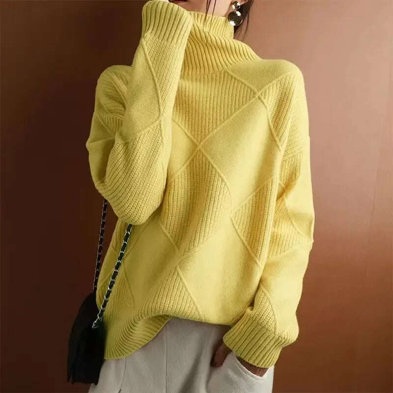 Turtleneck Sweater Women - Loose Knit Warm Pullover Solid Color Meifu Market