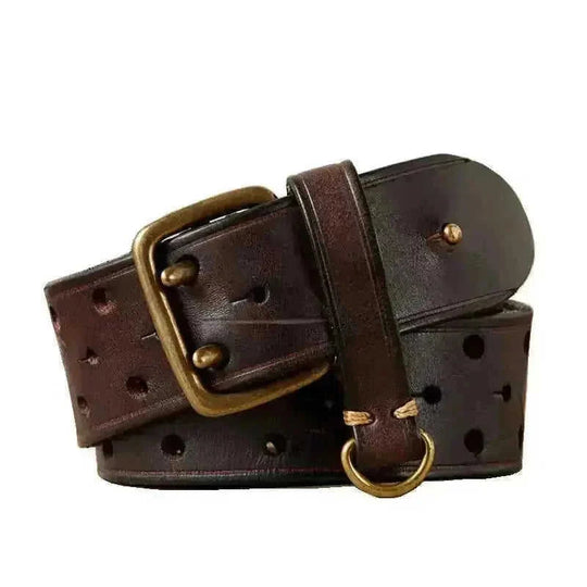 genuine cowhide leather belt | 15 inch wide mens belt | brass buckle jeans belt | energy saving