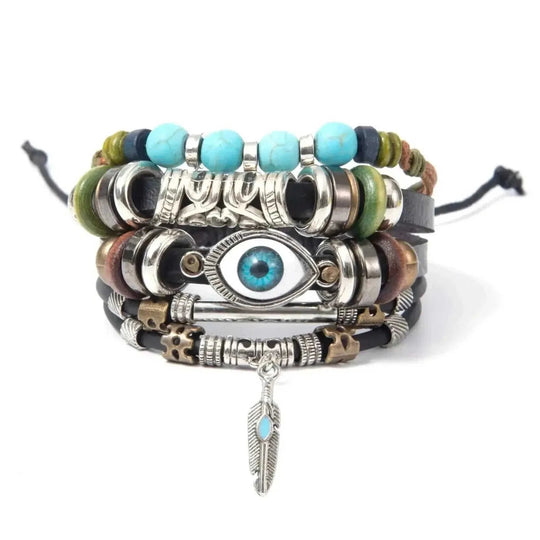 genuine leather bracelet | adjustable leather cord | turquoise beaded bracelet | energy saving