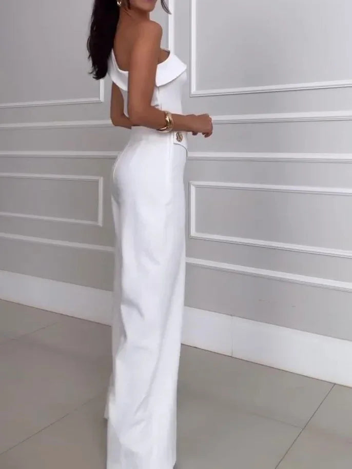 high-waisted wide-leg pants set | solid color matching set | soft breathable fabric | energy saving