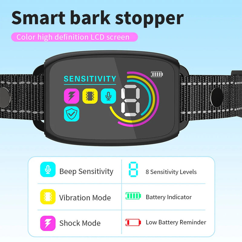 Smart Automatic Anti Barking Dog Collar Rechargeable Bark Stopper Stop Barking HD Digital Display IP67 Waterproof Collar For Dogs Pet Products Meifu Market