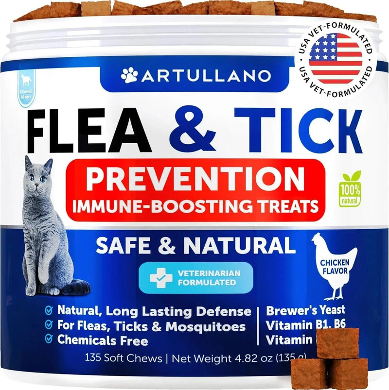 Flea Treatment For Cats Natural Flea And Tick Prevention Supplement For Cats Kittens Chewable Daily Oral Pills With Vitamins 135 Soft Chews Skin & Coat Dental Treats Digestion CANNOT Be Sold On Amazon Meifu Market
