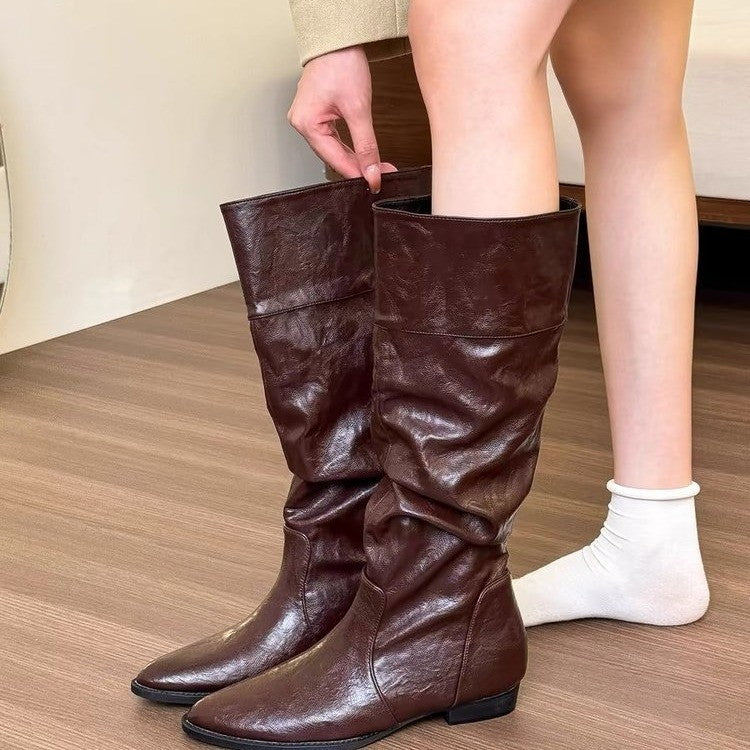 Small Retro Pointed Height Increasing Insole Boots Below The Knee High Meifu Market