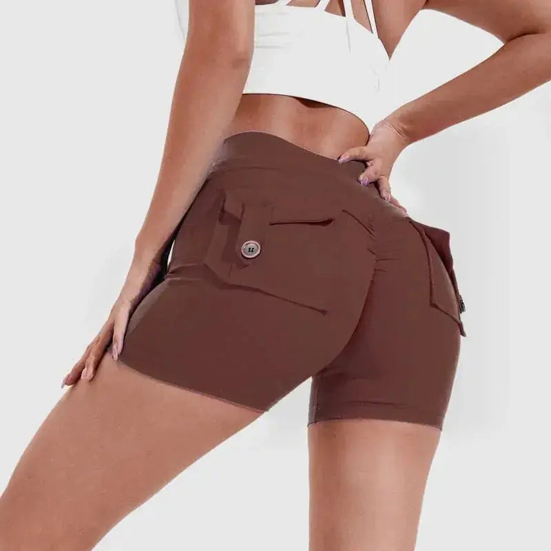 high waist yoga shorts with pockets | quick dry fitness shorts for women | hip lifting workout shorts | ultrasonic cleaning