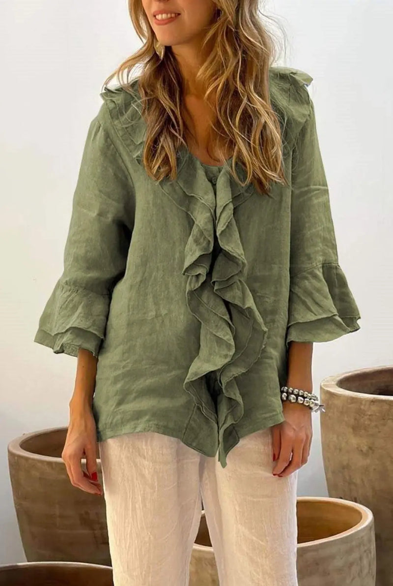 Fashion V-neck Ruffled Sleeve Ruffled Loose Casual Meifu Market