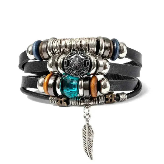 genuine leather bracelet | adjustable leather cord | turquoise beaded bracelet | energy saving