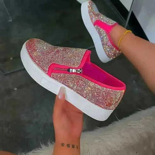 large size rhinestone flats | one pedal slip on shoes | casual lazy shoes for women | energy saving