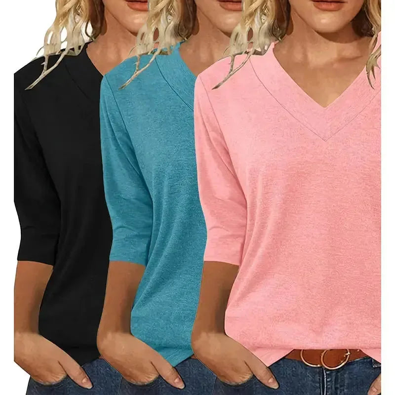 3 Pack 3 4 Sleeve Shirts For Women V Neck T Shirt Fall Casual Tops Basic Base Layer Undershirts Tees Meifu Market