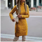 Fashion Turtleneck Knitted Dress With Slit Design Winter Warm Solid Color Pullover Long Sweater Women's Clothing Meifu Market