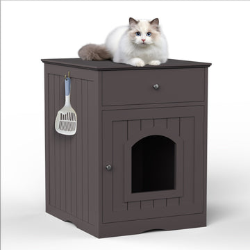 Wooden Pet House Cat Litter Box Enclosure With Drawer & Side Table Meifu Market
