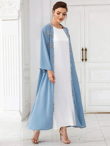 hand-stitched embroidery cardigan | lightweight travel kaftan gown | premium cotton long cardigan | ultrasonic cleaning