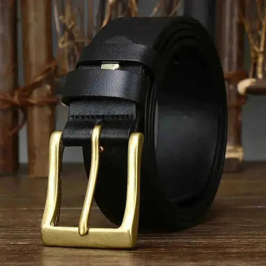 full-grain cowhide leather belt | 15 inch wide mens belt | brass pin buckle belt | ultrasonic cleaning