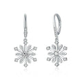 sterling silver leverback earrings | zirconia snowflake dangle earrings | hypoallergenic silver jewelry | ultrasonic cleaning