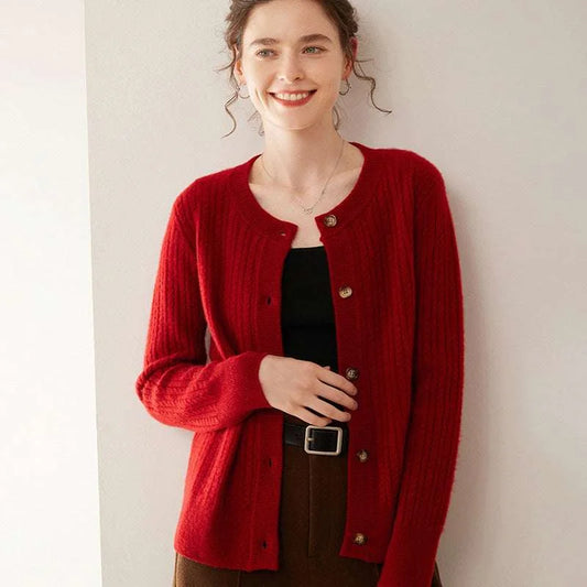 Round Neck Cashmere Cardigan Knitted Sweater Coat