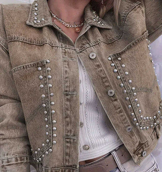 Women's Decorative Rivets Denim Jacket Meifu Market