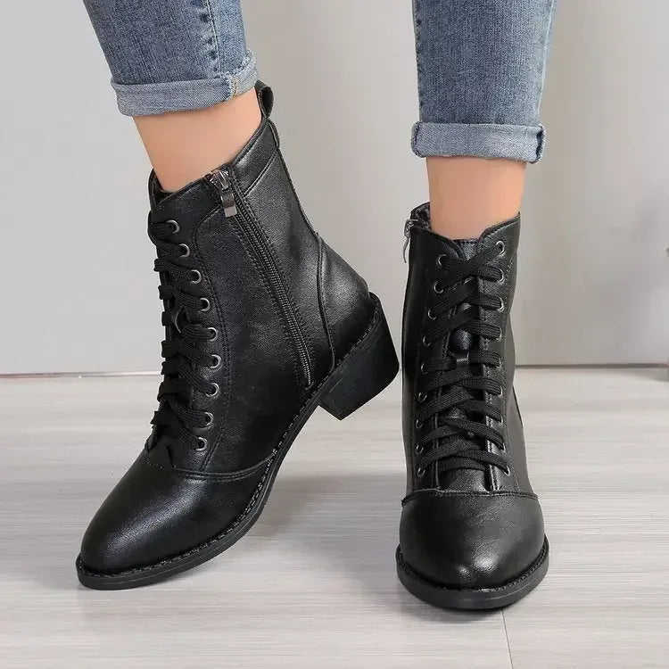 British Style Women's Casual Trend High-top Zipper Fashion Leather Boots 40 - lifestyle usage image