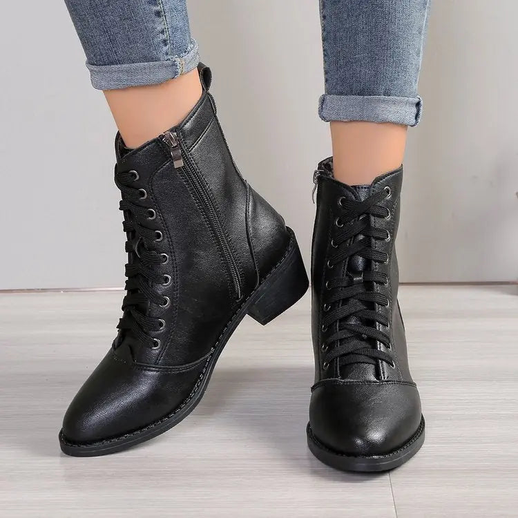 British Style Women's Casual Trend High-top Zipper Fashion Leather Boots Meifu Market
