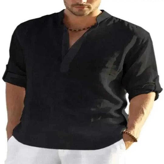 cotton linen blend fabric | loose fit long sleeve shirt | mens casual solid color shirt | ultrasonic cleaning
