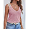 waffle knit fabric tank top | v-neck sleeveless summer top | lace trim vest top | energy saving