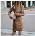 Fashion Turtleneck Knitted Dress With Slit Design Winter Warm Solid Color Pullover Long Sweater Women's Clothing Meifu Market