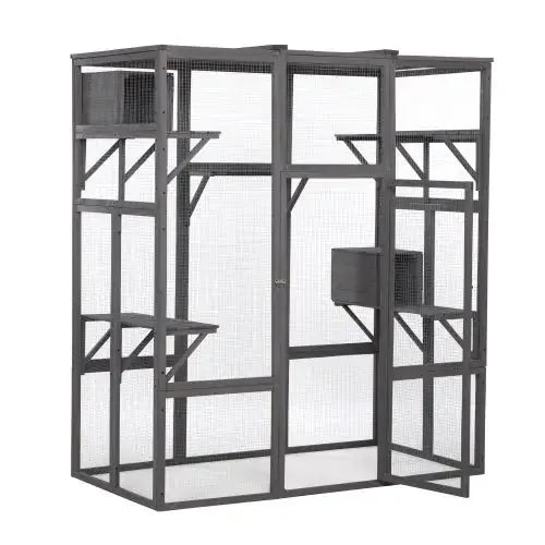 oversized cat cage grey | large cat enclosure with platforms | multi-level cat playpen | ultrasonic cleaning