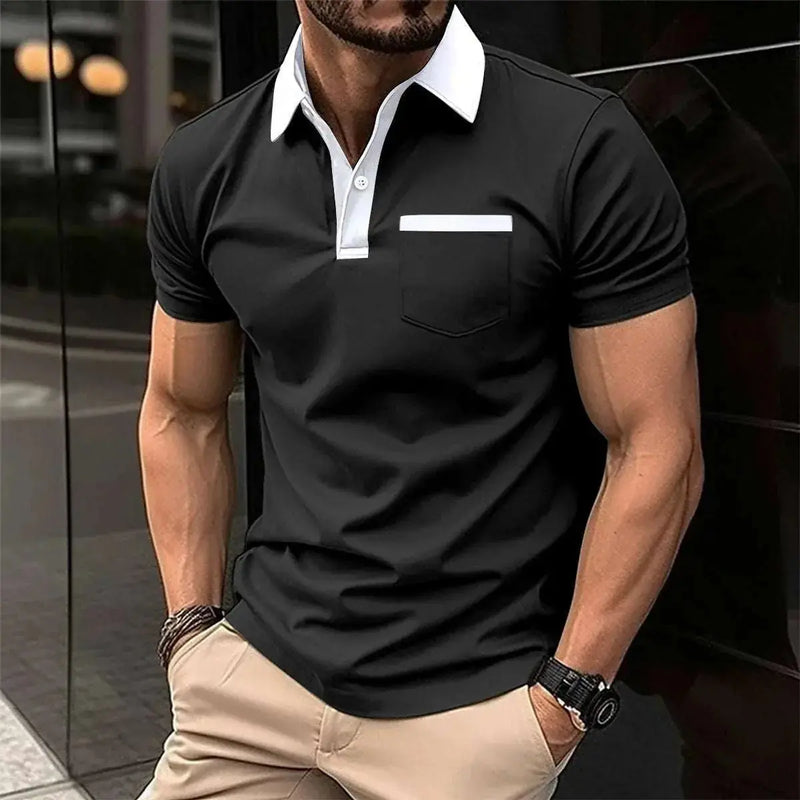 slim fit polo shirt for men | breathable cotton blend fabric | short sleeve t-shirt with pocket | energy saving