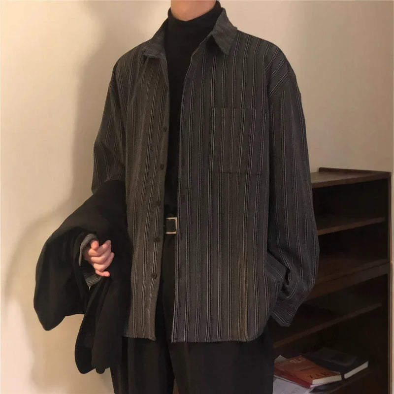 loose-fit striped shirt | vintage long sleeve top | oversized cotton shirt | ultrasonic cleaning