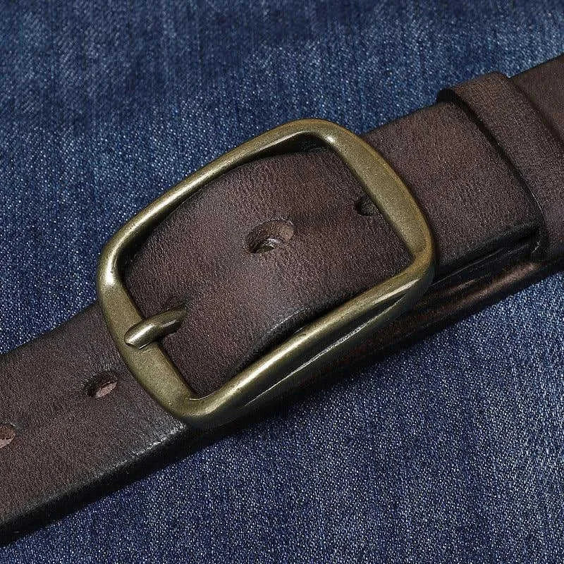 thick pure copper pin buckle | genuine cattlehide leather belt | heavy-duty leather belt | energy saving