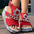 Newspaper Buckle Denim Wedge Slides - Anklet Not Included Meifu Market