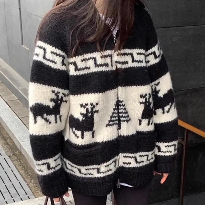 Korean Style New Christmas Atmosphere Zipper Sweater Meifu Market