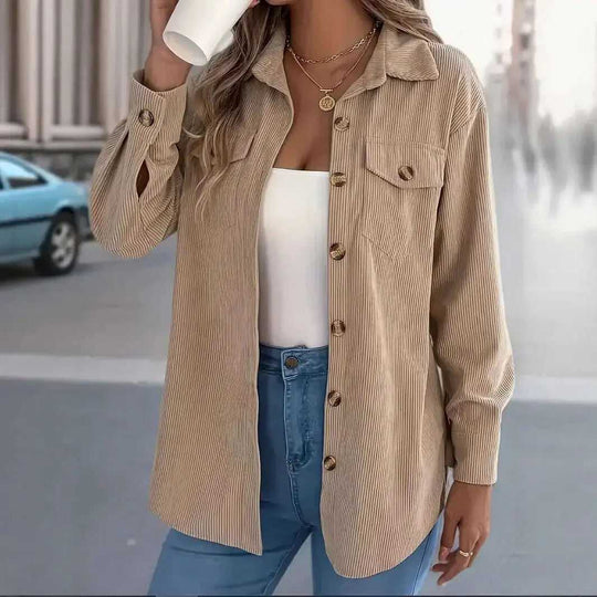 European And American Corduroy Striped Mid-length Coat Shirt Meifu Market