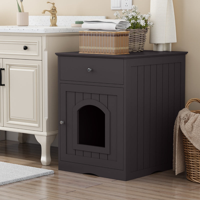 Wooden Pet House Cat Litter Box Enclosure With Drawer & Side Table Meifu Market