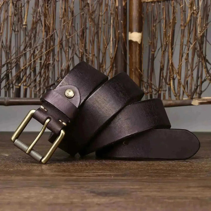 handmade full-grain cowhide belt | 4cm wide leather belt for men | heavy-duty thick leather belt | energy saving