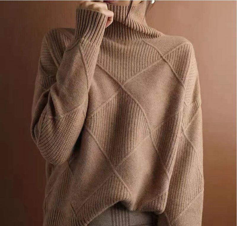 Women's Turtleneck Three-dimensional Rhombus Sweater Meifu Market