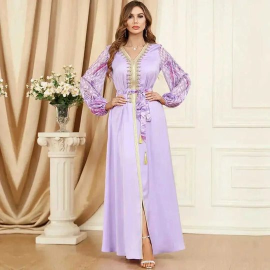patchwork embroidery dress | long sleeve maxi dress | puff sleeve arabic dress | energy saving