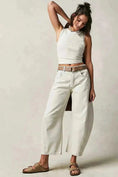 low-waist wide-leg pants | washed denim fabric | high-rise casual trousers | ultrasonic cleaning