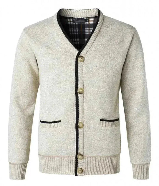 fleece-lined cardigan | cotton knitwear coat | winter dad coat | energy saving