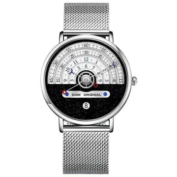 Men's 24-Hour Dial Quartz Watch – Stainless Steel Wristwatch, Gold & Silver