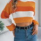 Casual Color-Block Lantern Sleeve Cropped Sweater Meifu Market