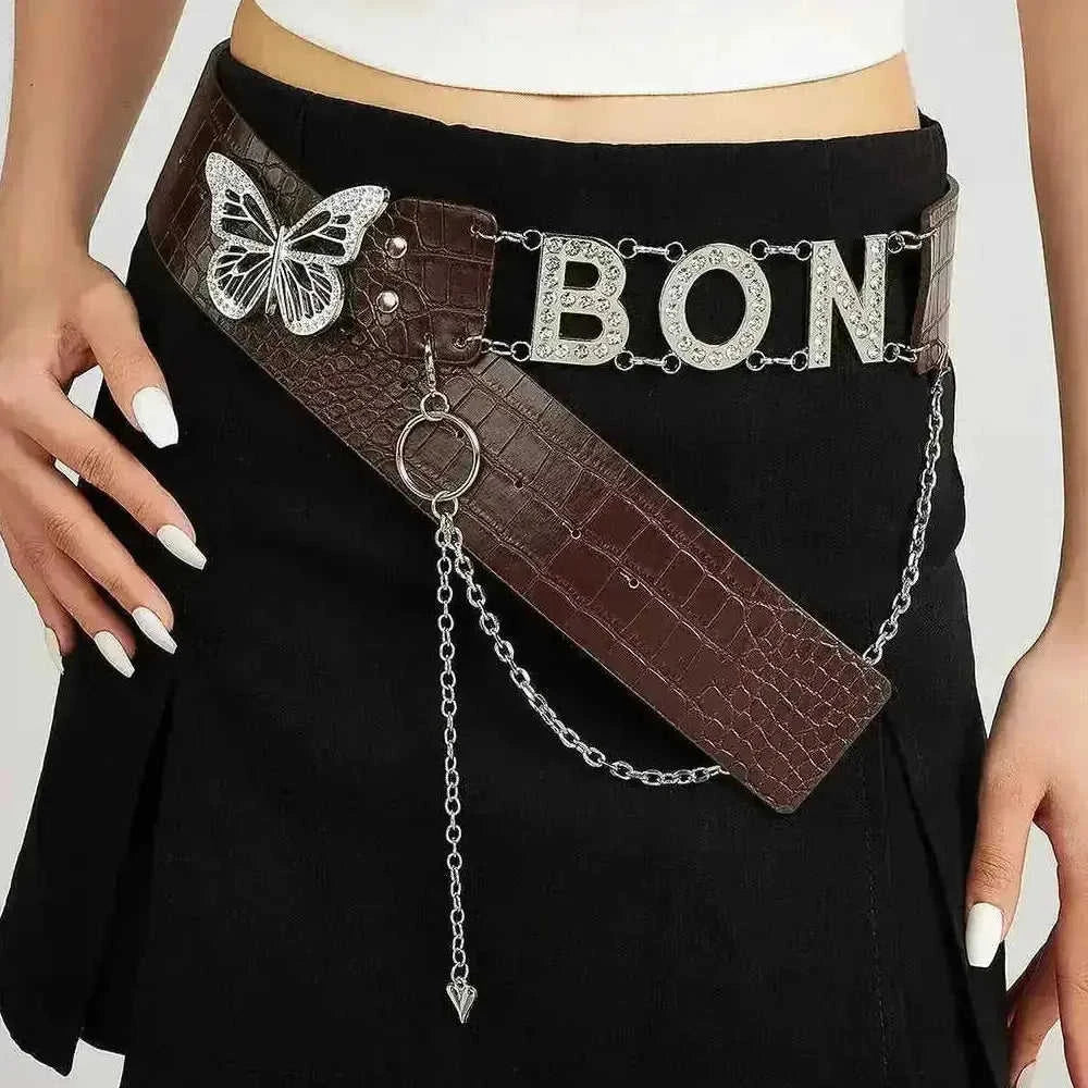 American Retro Decoration Butterfly Drill Buckle Personality Belt - view 6 (material: leather | color: pink | pattern:...