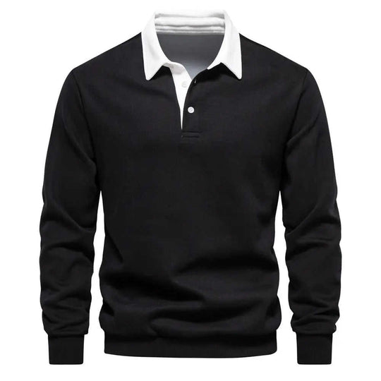 Men's Fashion Casual Versatile Long Sleeves Polo Collar Sweater Navy Blue - men's fashion casual versatile long-sleeve hen...