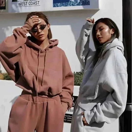 womens 2 piece tracksuit set | fleece lined hoodie and joggers | casual loungewear set | energy saving