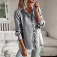 Striped Long Sleeve Shirt Fashion Ruffle Design Button Up Tops Casual Office Blouse Elegant Commuting Women's Clothing Meifu Market